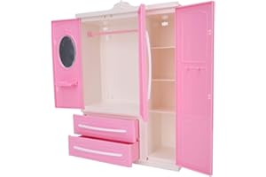 HAOKAINI Armoire de Maison de Poupée Miniature Placard 3 Portes Poupées 4 Couches Maison Armoire Meubles Poupées Meubles Accessoires pour Poupées Filles Jouets Cadeau Rose