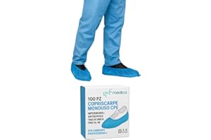 GEF + MEDICA GEF Medica - 100 Copriscarpe Monouso CPE con Cucitura a Macchina – 50 Paia Impermeabili, Antiscivolo, Taglia Unica Fino al 48 – Per Ambienti Professionali
