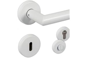 Gedotec Drückergarnitur Edelstahl Türbeschlag weiß matt Türgriff Zimmertür auf Rund-Rosette - CHAPO | BB - Buntbart | Türklinke Vintage für Innentüren | 1 Set Rosetten-Garnitur L-Form inkl. Schrauben