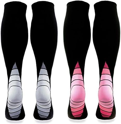 feifanshop2 Pair Compression Socks Graduated Support Relief Miracle Calf Unisex, Adult (Unisex), grau+rosa, S/M ( EU 35-39 )
