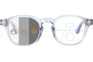 OKH Gafas de Lectura Multifocus Progresiva Fotocrómica Bloqueo de luz Azul Para Hombres Mujeres Rectángulos Bifocales Eyewear Readers con Bisagra de Primavera Transparente Gris 3.0