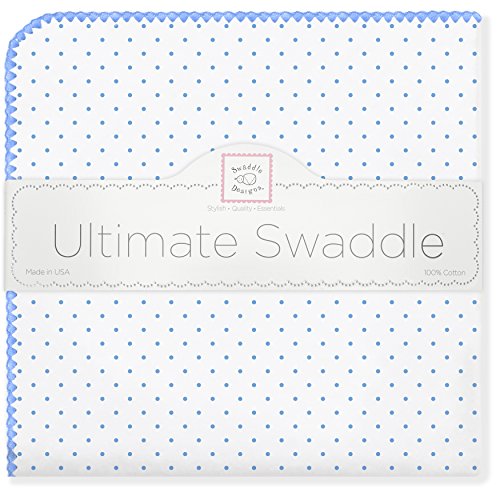 SwaddleDesigns Ultimate Receiving Blanket, Polka Dots (Blue)