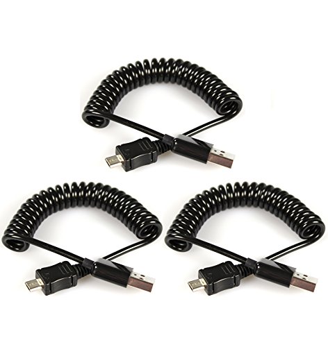 COM-FOUR® Daten- und Ladekabel USB2.0 A Stecker auf micro USB Stecker für Ihr neues Smartphone 20-50 cm Spiralkabel schwarz (3 Stück)