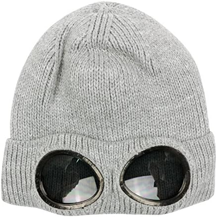 Good For Customer UK Xmas Winter Men Women Knitted Woolly Chunky Beany Hat Goggle Beanie Warm Cap (Grey)