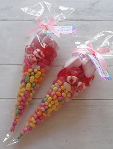 Unicorn Hugs &amp; Kisses - Personalised Pink Girly Pre-filled Sweet Cones - Birthdays / Hen Party / Baby Shower / Christening Favours