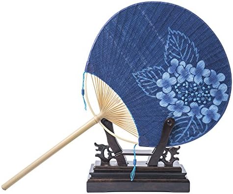 RH Navy Blue Fabric Painted Hand Fan for Women Bamboo Handheld Fan