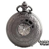 Easy Go Shopping Taschenuhr Exquisite Roman Numberals Retro Black Mechanische Taschenuhr mit Kette für Unisex