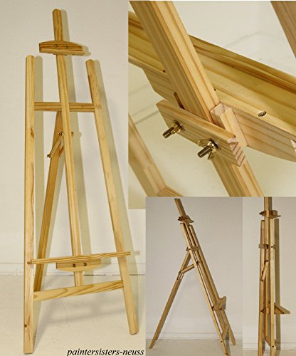 Staffelei EASY Dreibein mit Bildhalter unten + oben, Feldstaffelei für Leinwand + Keilrahmen