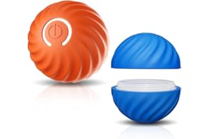 TOPBASHGO Jouet Chien, Balle Chien, Automatic Smart Teasing Dog Ball That Can't be Bitten, Rechargeable par USB, pour Chat et Chien (Couleur Orange+Coque de Remplacement Bleue)