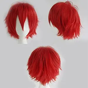 S-noilite Unisex Cosplay Short Fluffy Straight Hair Wig Women Mens Rock Cartoon Anime Con Party Dress Wigs Red