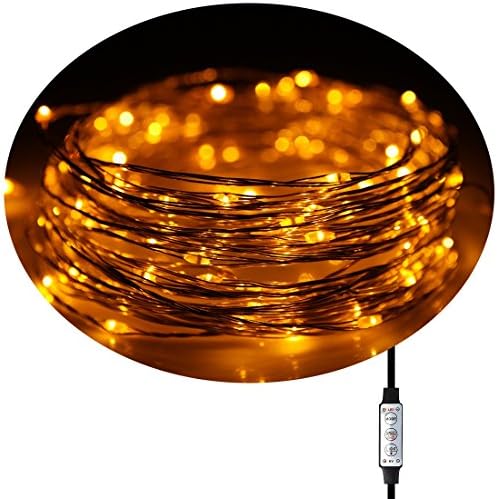 String Lights,USB String Lights,6 Modes,5 flashing speed ,7 luminance,100 LEDs,33 ft Copper Wire 5V,Outdoor Indoor String Lights for Bedroom, Garden, Party, Christmas Tree, Decorations(yellow)