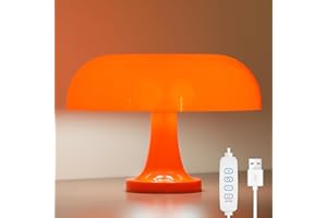 DIVEKID Lampe de chevet orange pour chambre à coucher, table de chevet rétro en forme de champignon avec 3 couleurs d'éclairage et 10 niveaux de luminosité, lampe de bureau pour salle de lecture/salon