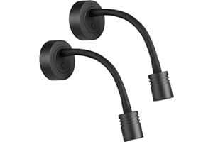 Obeaming 2 x Lámpara de lectura LED 12V Camper Junto a la Cama Negro Pared Regulable Flexible Cuello de Cisne DC 24V para Autocaravana Furgoneta Barco Cabina, Equipado USB & Pulsador Regulador