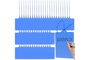 PRITOK Plastic Shipping Tags, 100 Pack Security Seals with Marker Tags, Serrated Tension Sealing Straps for Luggage, Yellow (Blue)