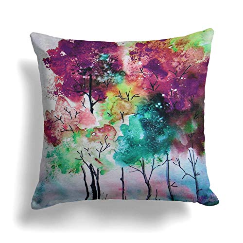 Purple Watercolour Trees Cushion Cover, Multicoloured Painted Tree Print Design Cushion Covers, Luxu Purple Watercolour Trees Cushion Cover, Multicoloured Painted Tree Print Design Cushion Covers, Luxu