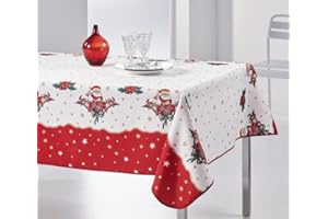 Villages de Provence - Nappe de Noël Rectangulaire - Nappe de Table Anti-tâches - Nappe en Tissu Lavable - Nappe pour Noël (Père Noel, 240_x_150_cm)