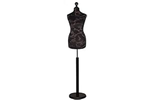 Display Guru Female Dressmaking Tailors Dummy Mannequin Bust Size 18/20 On Black Wood Round Base With Brown Flower on Black Cover