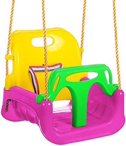 ZEARO 3-in-1 Infant to Teenager Upgrade Version Seatbelt Swing Anti-flip Snug &amp; Secure Detachable Outdoor Play for Home Garden Patio Indoors Outdoors (Pink)