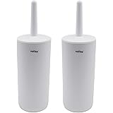 TOPSKY Closed Toilet Brush Compact Toilet Brush and Holder, White Plastic,Pack of 2 Set