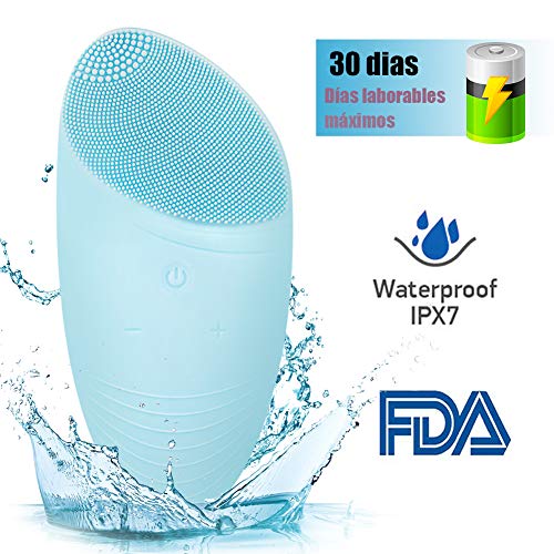 FASHSMILE Limpiador Facial Silicona Ultrasonico - Puerto de carga no poroso 5 - Velocidad Ajustable Recargable Cepillo Facial Electrico Deep Exfoliator para Todo Tipo De Pieles, Azul