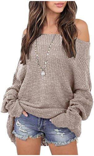 Zaywind Women Sexy Sweatshirt Bat Sleeves Off Shoulder Casual Knit Jumper Pullover Top