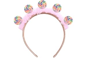 BNVXR Lollipop Headband, Candy Hairband, 3D Lollipop Head, Pink Headband with Lace, Rainbow Lollipop Head for Flower Tiara Lollipop Hair Hoop Kawaii