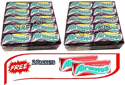Airwaves 2 FULL PACKS OF AIRWAVES SUGARFREE CHEWING GUM + 2 PACKETS OF GREEN MINT (BLACKCURRANT)