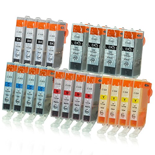 20 Druckerpatronen mit Chip und Füllstandsanzeige kompatibel zu Canon PGI-525 / CLI-526 (4x Schwarz breit, 4x Schwarz schmal, 4x Cyan, 4x Magenta, 4x Gelb) passend für Canon Pixma IP-4850 IP-4950 IX-6550 MG-5140 MG-5150 MG-5240 MG-5250 MG-5300 MG-5340 MG-5350 MG-6150 MG-6200 MG-6250 MG-8150 MG-8200 MG-8240 MG-8250 MX-710 MX-715 MX-885 MX-890 MX-895