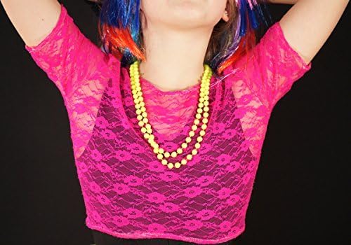 1980's-Madonna-Retro-Carnival-Roller Derby-Dance-Fancy Dress HOT PINK STRETCH MESH CROP TOP Age 11-13
