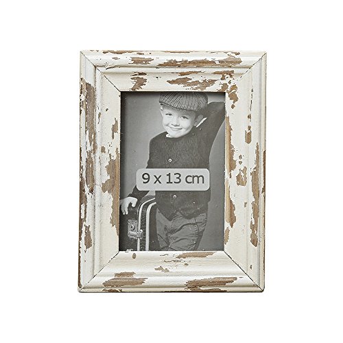 Bilderrahmen RIVERSIDE antikweiß braun shabby chic aus Holz 9x13cm