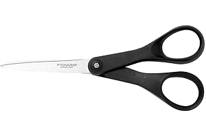Fiskars Ciseaux à Papier, longueur : 18 cm, acier de qualité/plastique, Essential, noir, 1023818