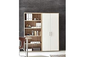 BMG-MOEBEL.DE abschliessbare Regalwand Aktenschrank Büroschrank Schrankwand Büromöbel Regal Office Edition in Eiche Sonoma/weiß (Set 1 hoch)