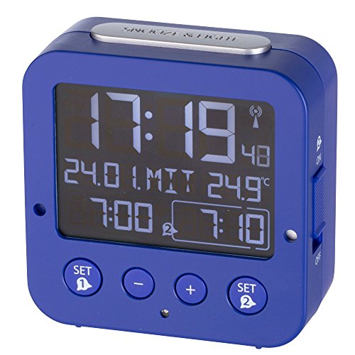 TFA Dostmann 60.2531.06 Bingo blau Funk-Wecker mit Negativ Display 2 Alarme Lichtsensor