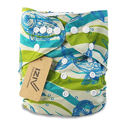 iZiv(TM) Newborn Organic Infant Waterproof/Adjustable/Reusable/Washable Pocket Cloth Diaper Fit Babies 0-3 Years(Fish)