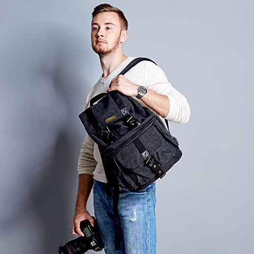 Evecase Verwandelbarer Schul- DSL-Kamera- Objektiv- Rucksack aus Leinen mit Regenschutz       schwarz  F  r Canon  Nikon  Sony  Fujifilm  Panasonic  P