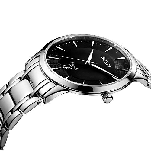BUREI Herren Quarz Armbanduhr Zifferblatt schwarz Datumsanzeige Edelstahlband BUREI Herren Quarz Armbanduhr Zifferblatt schwarz Datumsanzeige Edelstahlband