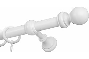 HUGG (w50 Gardinenstange 28mm weiß, bis 400cm lang, mit Ringen, Länge 320 cm | Endstück BAL