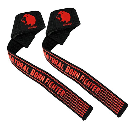 UK Warrior V2 Xtra Grip Correas para Levantamiento de Barra de Pesas, Agarre de Silicona, sujeción de muñeca, para Entrenamiento de Fuerza