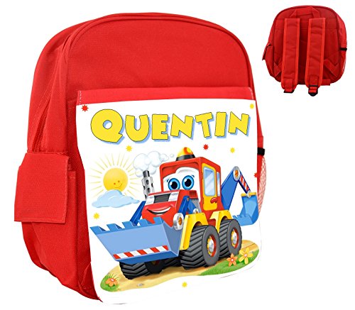 Sac à dos rose/bleu/rouge enfant tracteur rigolo personnalisé avec prénom
