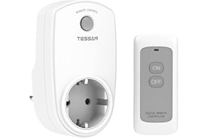 TESSAN Presa con Telecomando Wireless, Presa Telecomandata Portata 25M, Prese Commutabile Elettrica con Telecomando Adatta per Apparecchiature Interne, Bianco