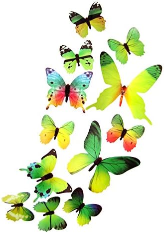 DEKOWEAR 3D Butterfly Realistic 12pcs Set Wall Decoration with Glue Points for Fixing Walltattoo Wallsticker Wall Decoration (Green)