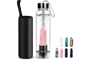 ‎N\P Tyuodna Wasser Heilsteine Flasche, Crystal Infusion Trinkflasche, Heilende Natürliche Wasserflasch, Auslaufsichere Quarz-Kristall Glas, Kristalltherapie, Edelsteinflasche (Rosa Kristall+Flasche)