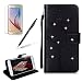 Produktbild Für Galaxy S7 Edge Klapphülle, Girlyard Bling Diamant Schmetterling Blumen Muster Schwarz PU Leder Hülle Slim Fit Soft Silikon Innere Bumper Wallet Case mit Lanyard Strap Standfunktion Kartenfach Magnet Schutzhülle für Samsung Galaxy S7 Edge