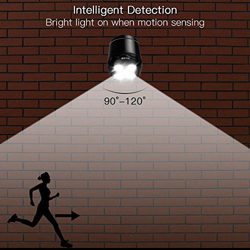 ZOTO LED Außen Wand Beleuchtung,Super Helles 4 LED Kabellos PIR Bewegungsmelder Leuchte mit Batterie,600Lumen Draußen Wasserdicht Sicherheit Scheinwerfer Lampen Küche/Garten/Innen Aussenleuchten - 6
