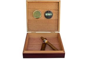CASE ELEGANCE Digitaler Hygrometer mit Humidor aus spanischem Zedernholz in Kirschholz-Optik mit eingelassener Magnetdichtung
