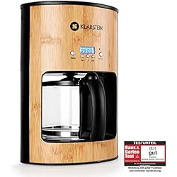 Klarstein Bamboo Garden Machine à café (style écolo avec carafe 1,25L pour 12 tasses, plaque de chauffage, 1800W, minuterie intégrée, écran LCD) - bambou