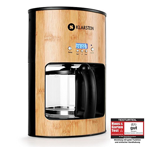 spécification Klarstein Bamboo Garden Machine à café (style écolo avec carafe 1,25L pour 12 tasses, plaque de chauffage, 1800W, minuterie intégrée, écran LCD) - bambou