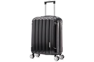 RAYKONG Valise Cabine 55x40x20cm (44L) Polycarbonate - Capacité Maximale - Serrure integrée - 20 Pouces - (RK04|Noir)