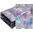 100pcs Holographic Mylar Zip Lock Bags Resealable 10.4 x 14.9 cm, Sealable Foil Sample Pouch Gift Baggies for Candy Snack Jewelry Lash Lip Gloss