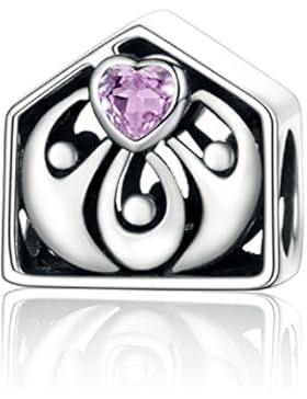 Loving Home Herz rosa cz Modeschmuck 925Sterling Silber Beads Charms Christmas Gifts passt für europäische Armbänder